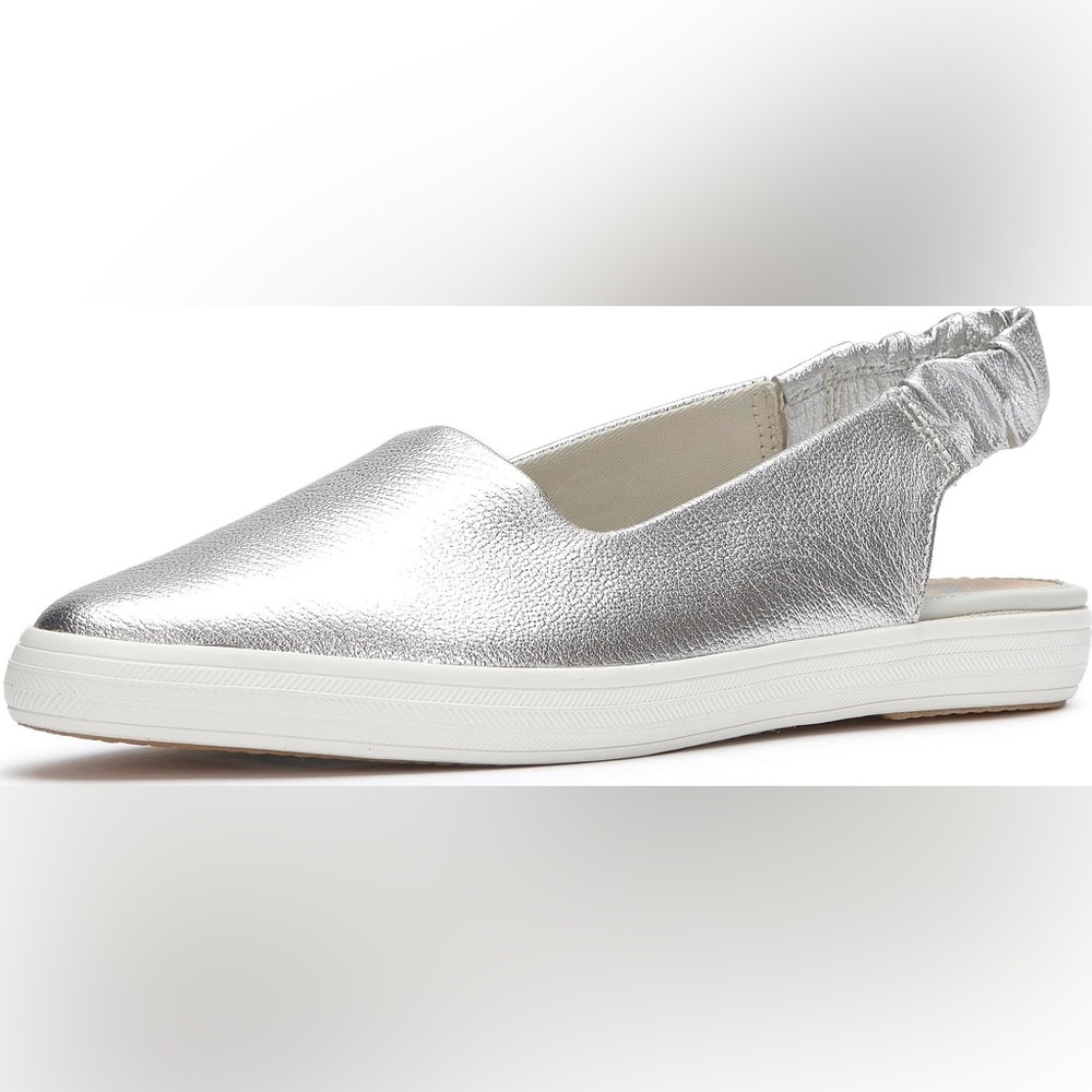 Keds‎ Point Slingback Washed Metallic Leather Silver Women's Shoes NEW Size 6